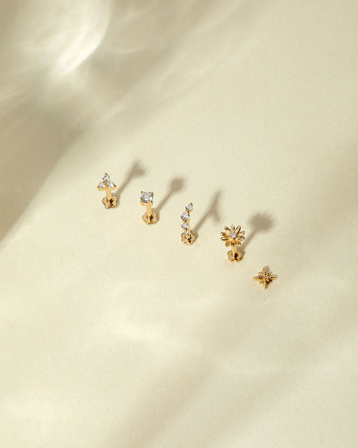 14K Solid Gold Celestial Diamond Flatback Earring