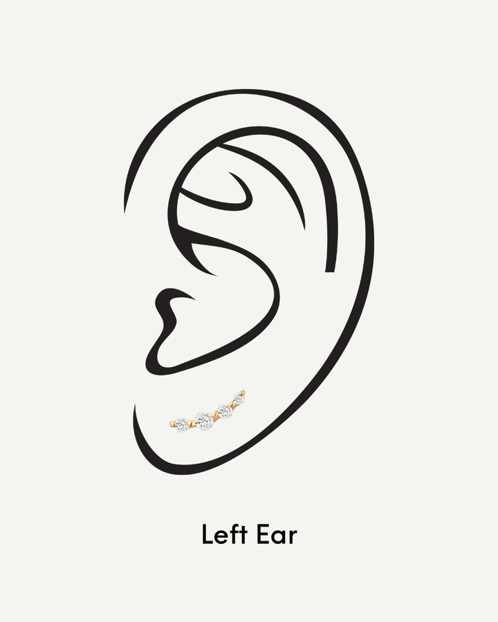 14K Solid Gold Diamond Pave Crescent Flatback Earring