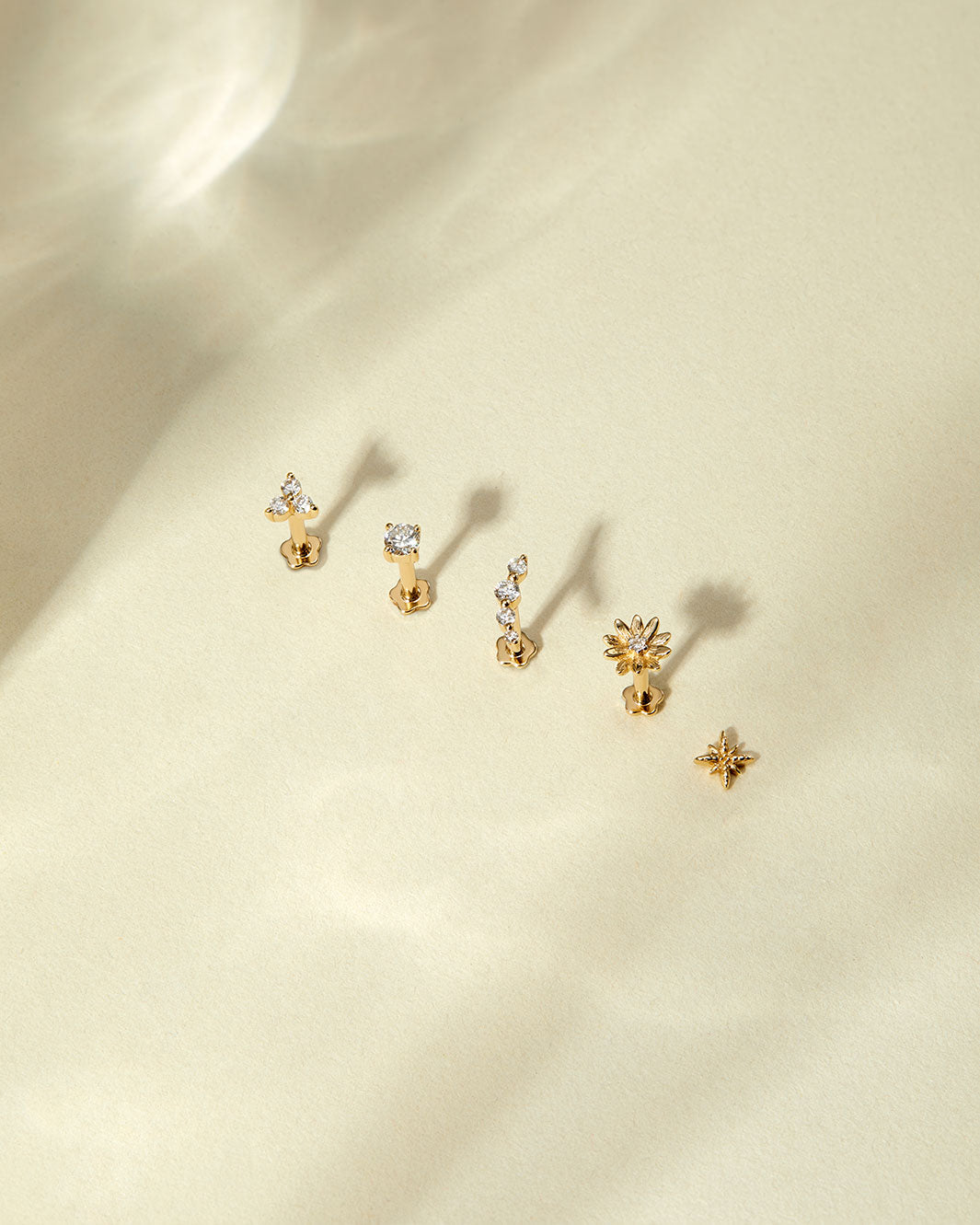 14K Solid Gold Dainty Starburst Flatback Earring