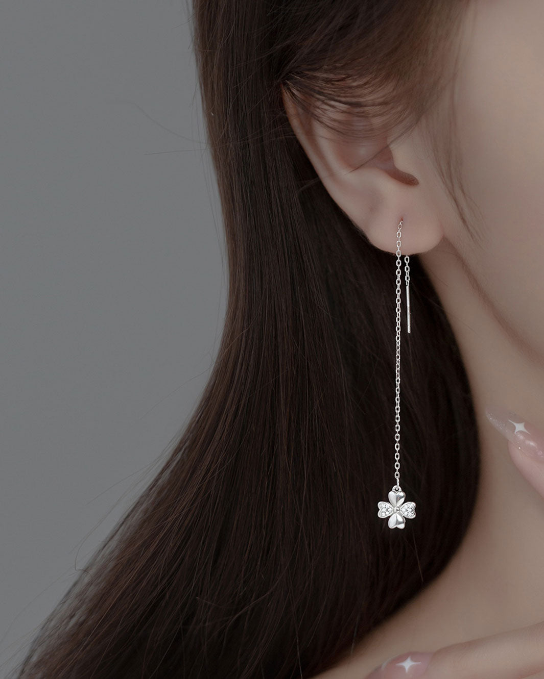 Diamante Clover Charm Threader Earrings