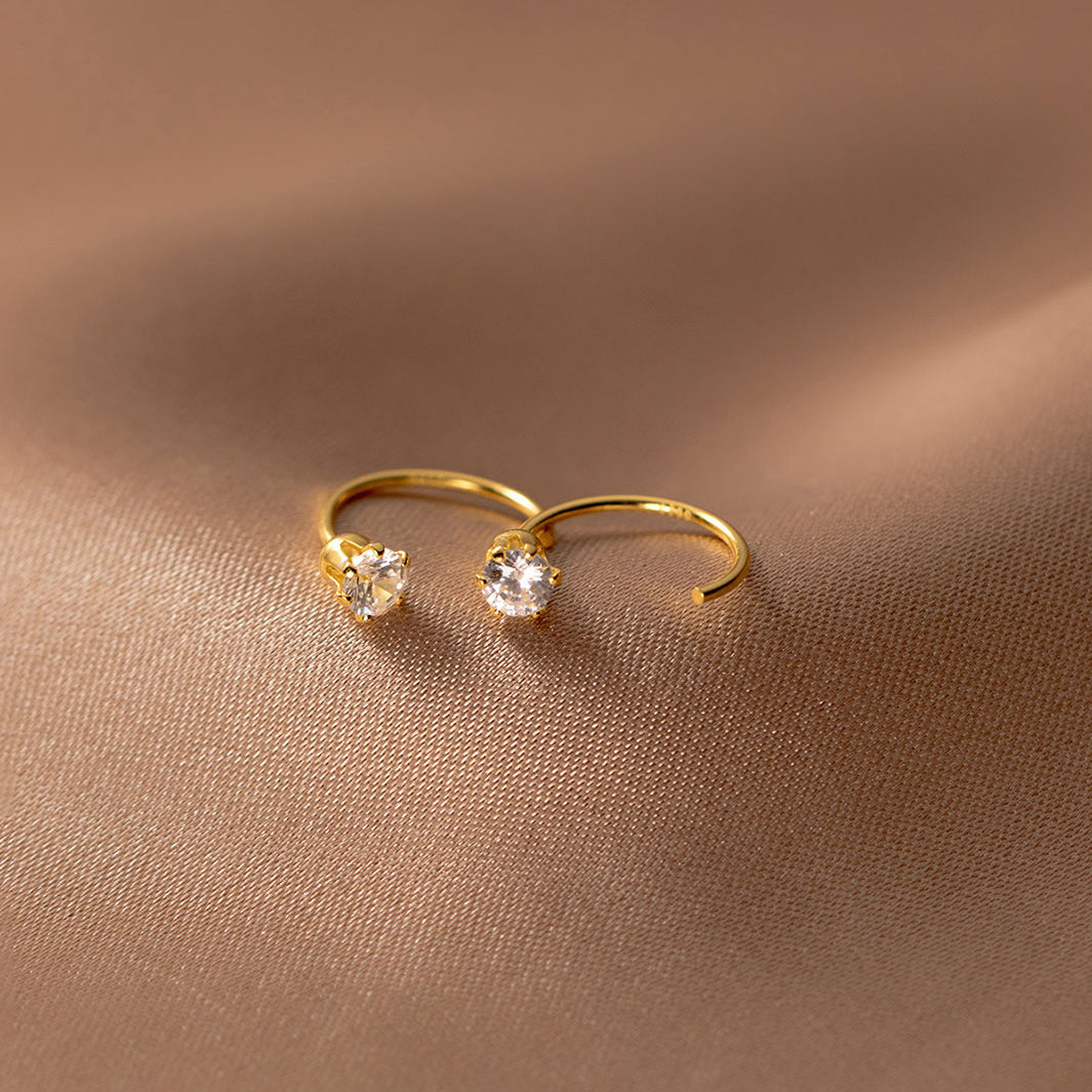 Solitaire Open Huggie Earrings
