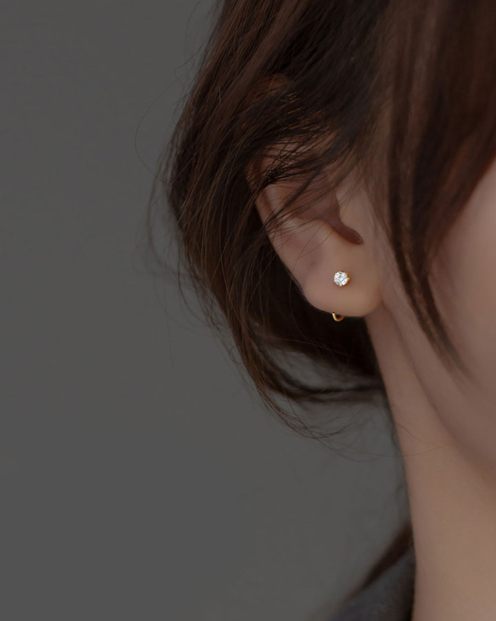 Solitaire Open Huggie Earrings