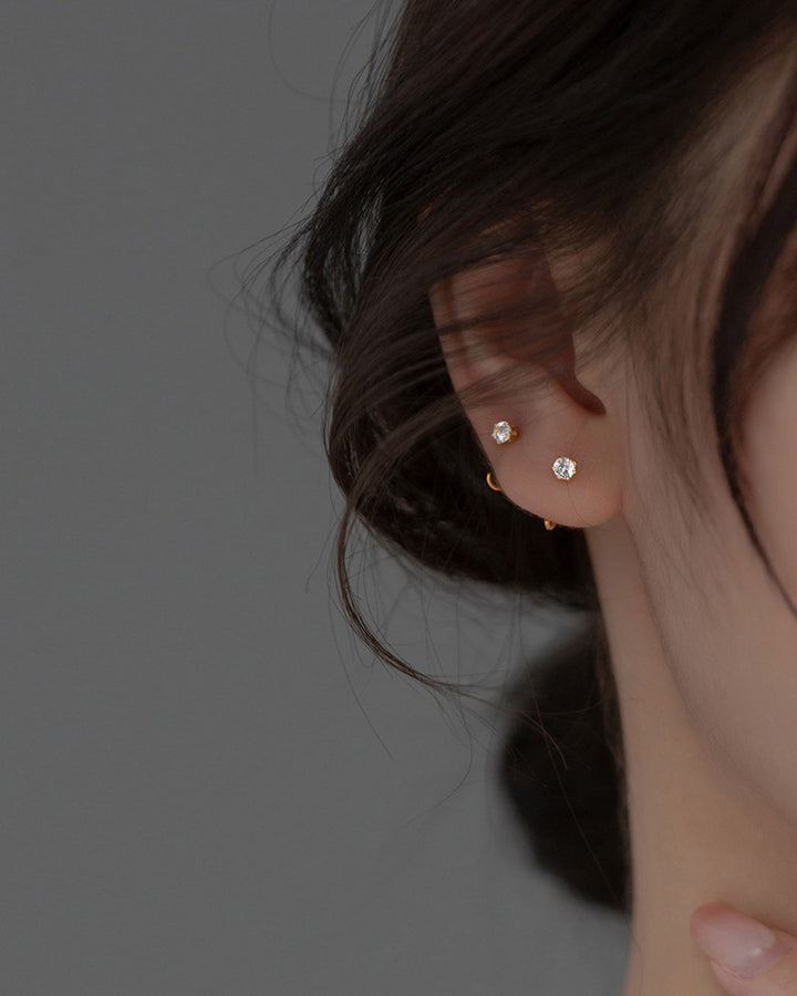 Solitaire Open Huggie Earrings
