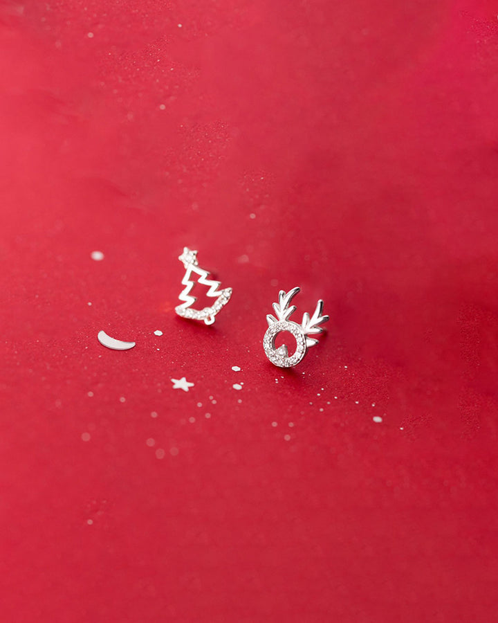 Diamante Xmas Tree and Reindeer Stud Earrings