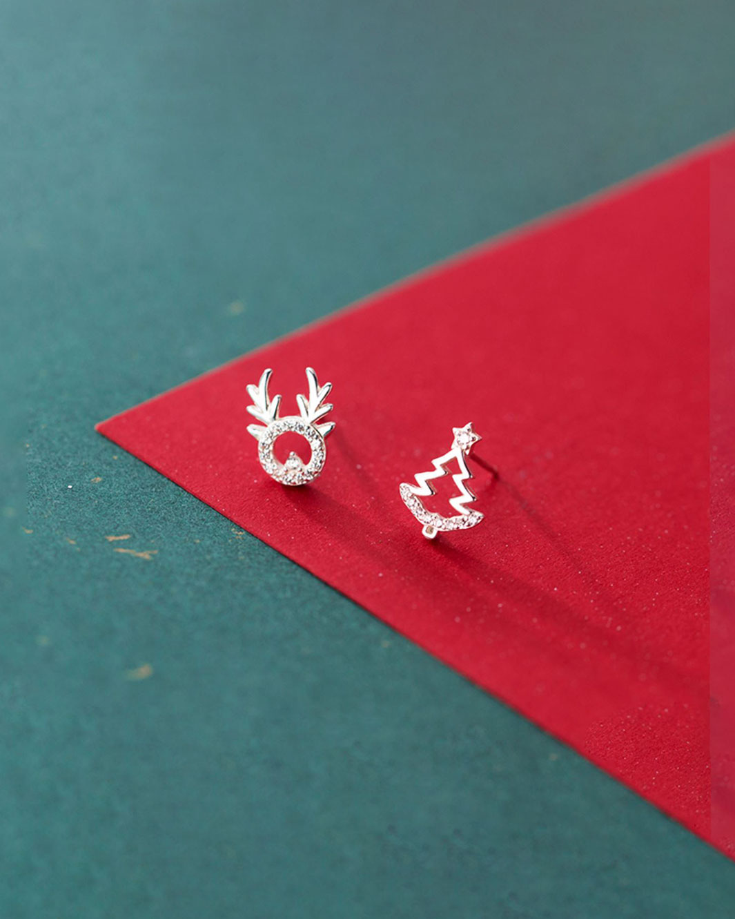 Diamante Xmas Tree and Reindeer Stud Earrings