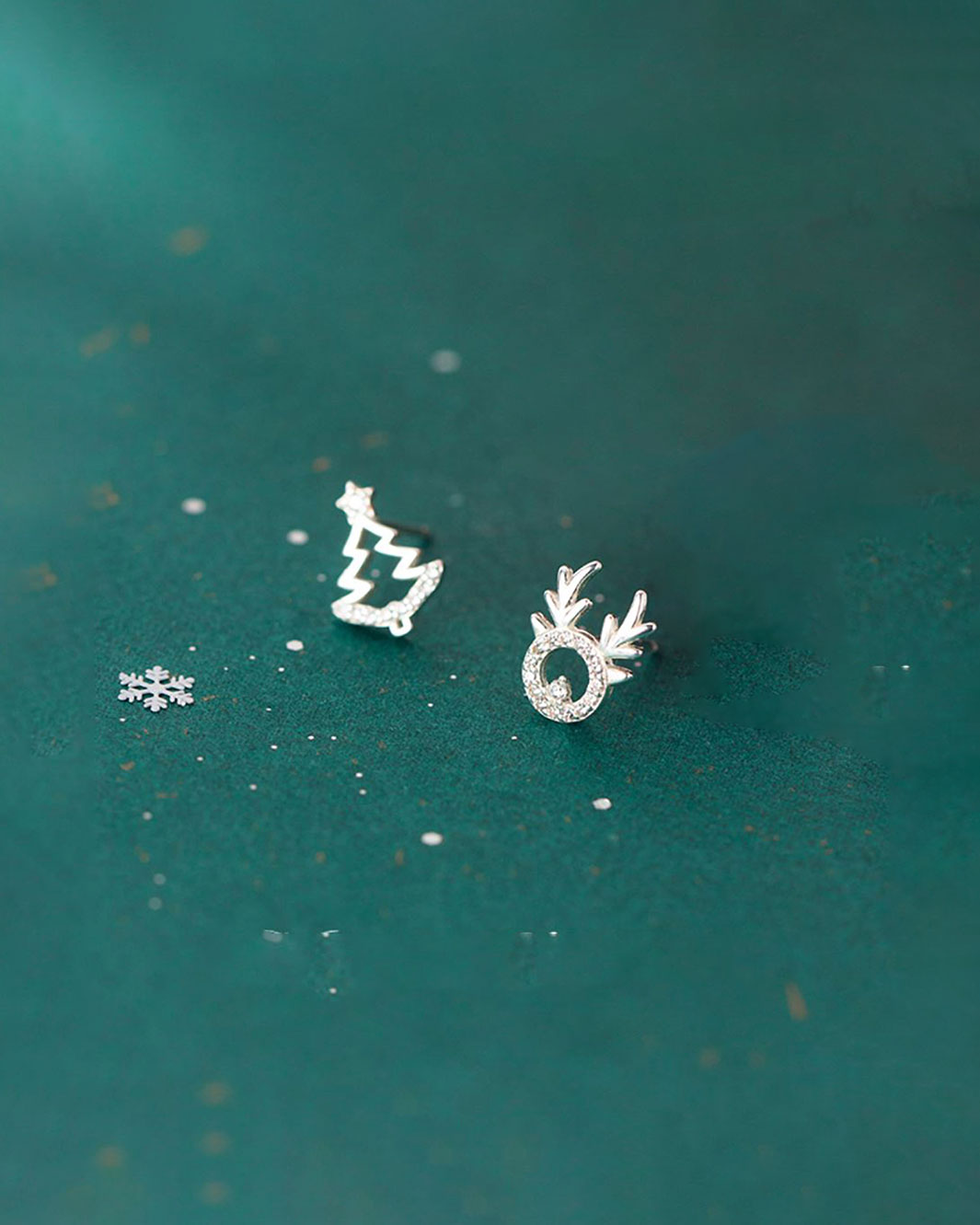 Diamante Xmas Tree and Reindeer Stud Earrings