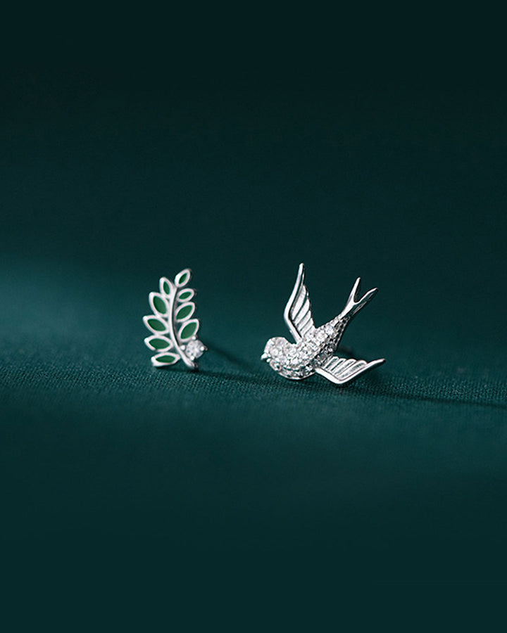 Dove and Olive Branch Stud Earrings