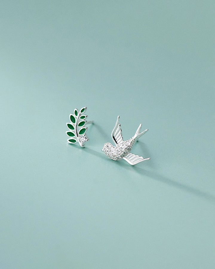 Dove and Olive Branch Stud Earrings