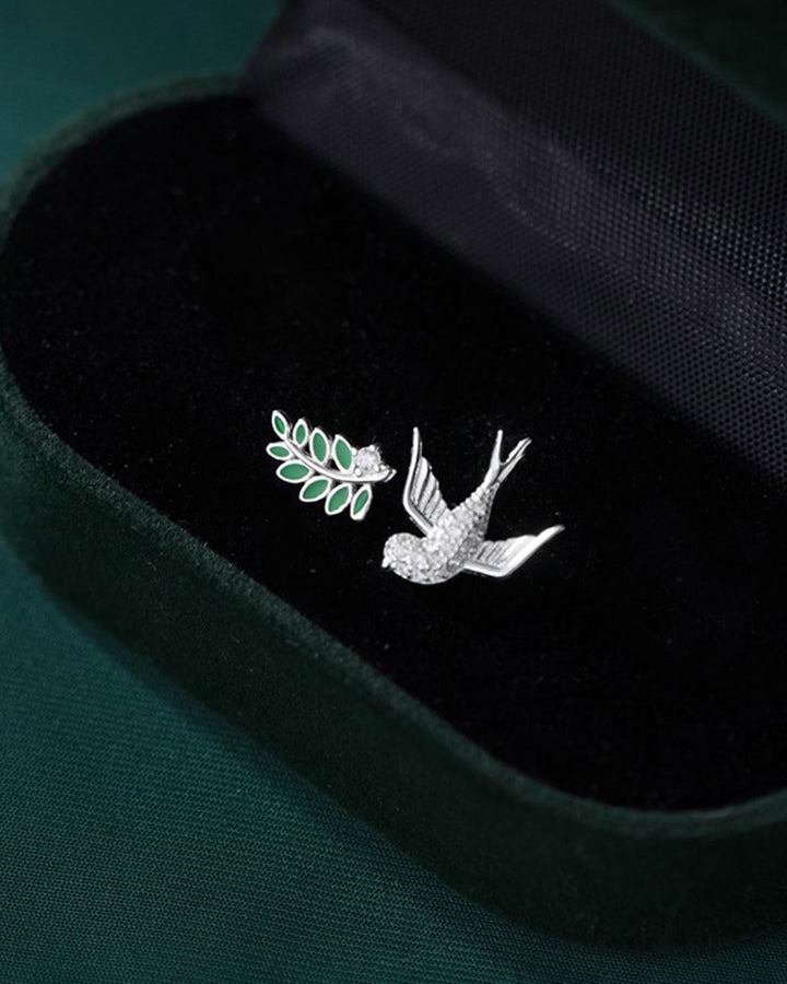 Dove and Olive Branch Stud Earrings