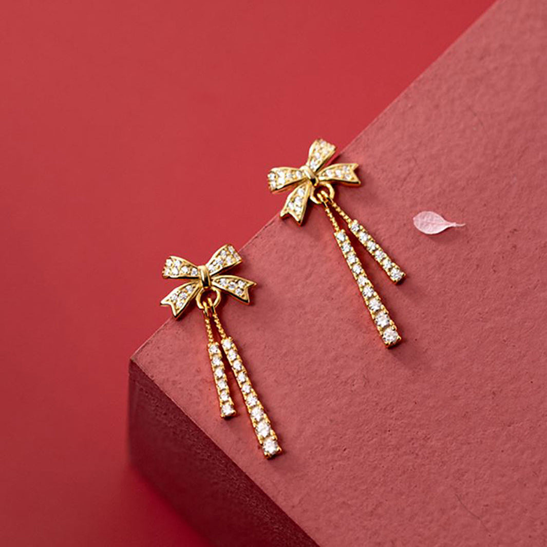 Chloe Bow Knot Tassel Drop Earrings