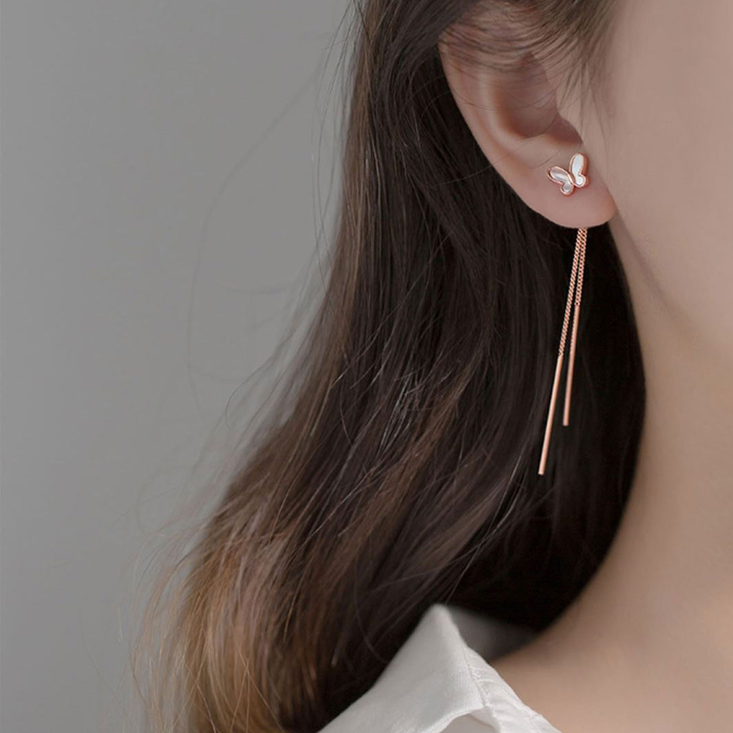 Mother of Pearl Butterfly Tassel Earrings