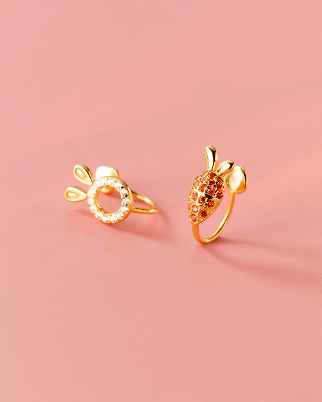Bunny and Carrot Pave Ear Cuffs