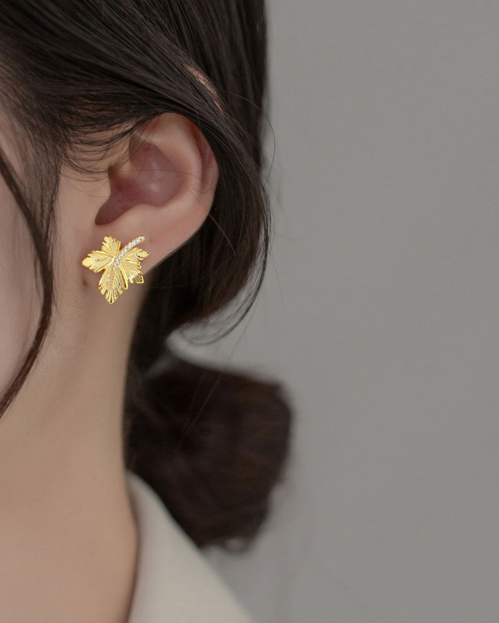 Golden Maple Leaf Stud Earrings