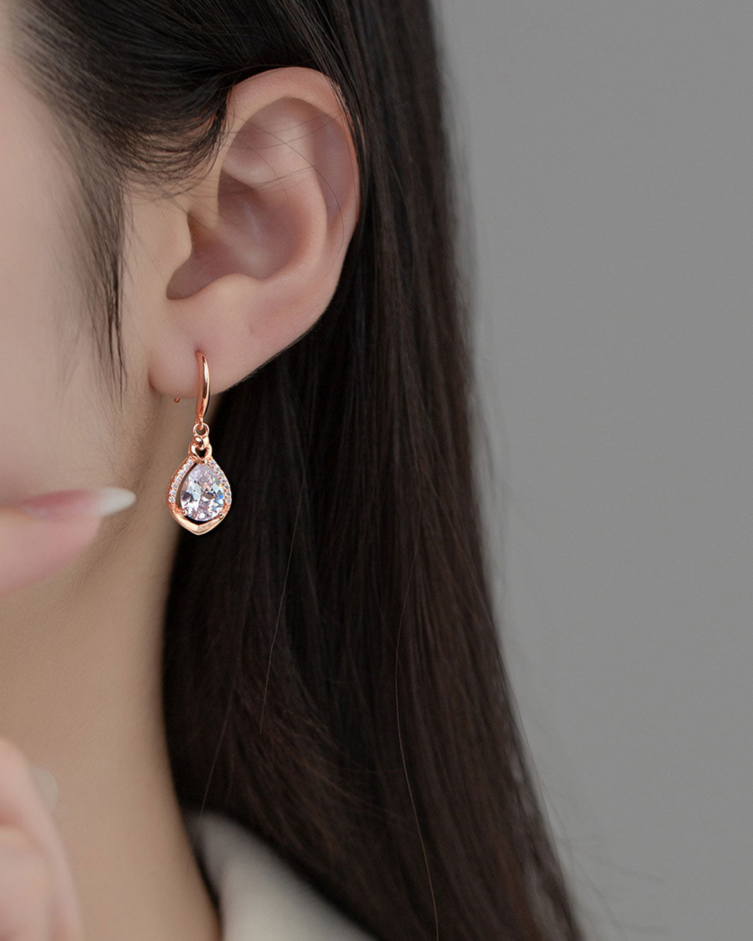 Elizabeth Diamond Pear Stone Dangle Earrings