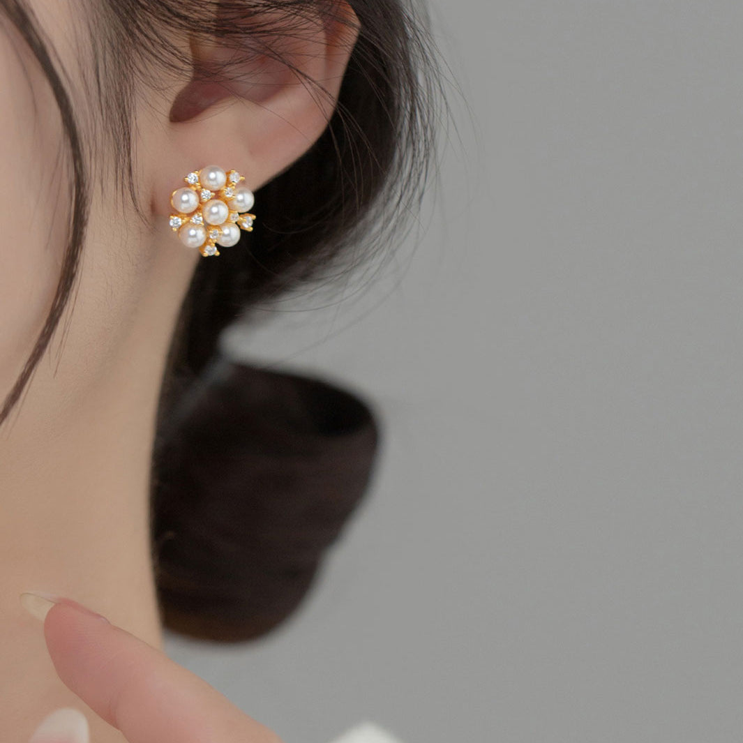 Pearl Diamond Snowflake Stud Earrings