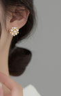 Pearl Diamond Snowflake Stud Earrings