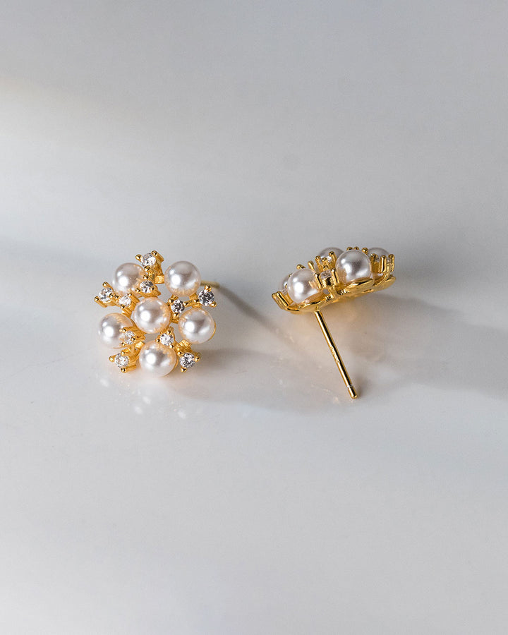 Pearl Diamond Snowflake Stud Earrings