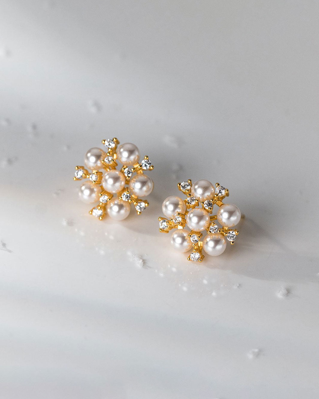 Pearl Diamond Snowflake Stud Earrings