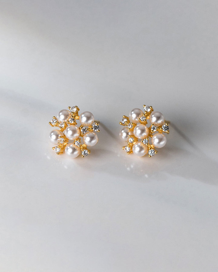 Pearl Diamond Snowflake Stud Earrings