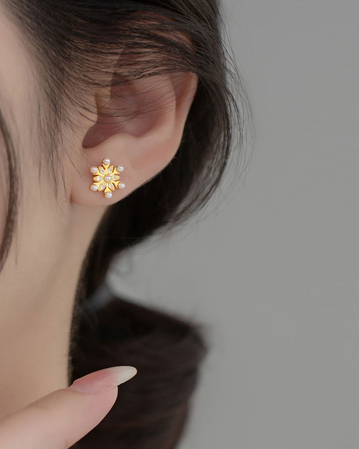Pearl Snowflake Stud Earrings