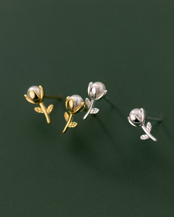 Buttercup Pearl Flower Stud Earrings