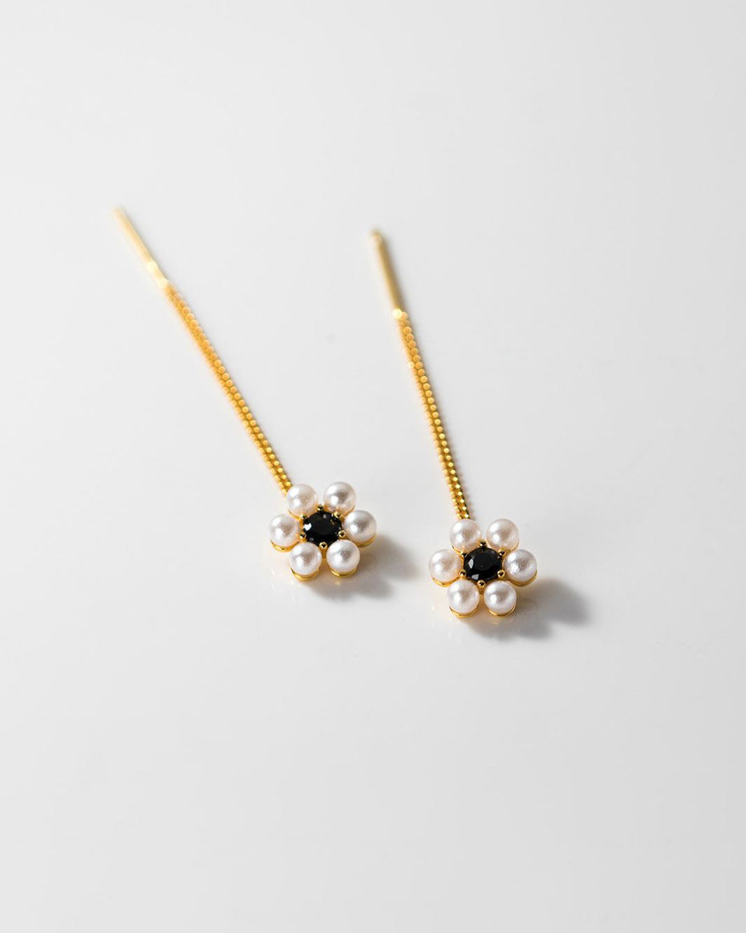 Pearl Flower Threader Earrings