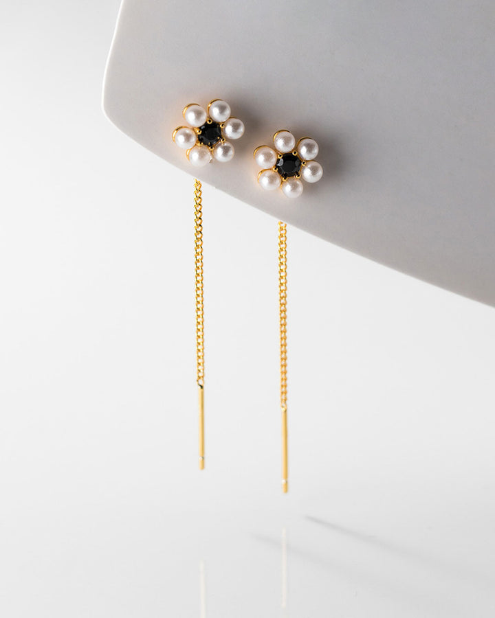 Pearl Flower Threader Earrings