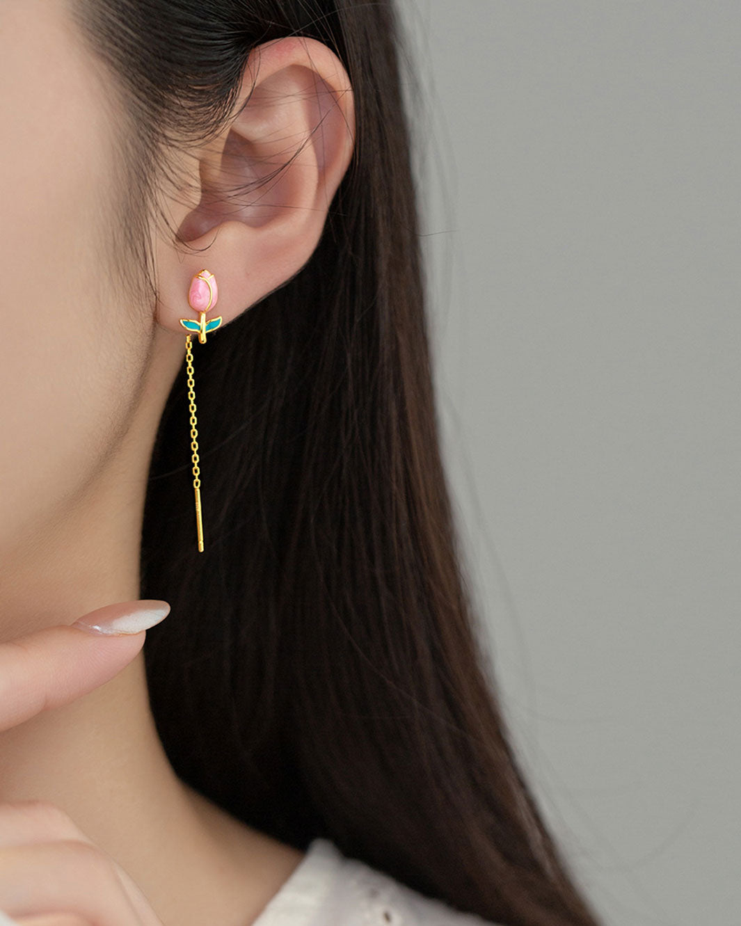 Tulip Charm Threader Earrings