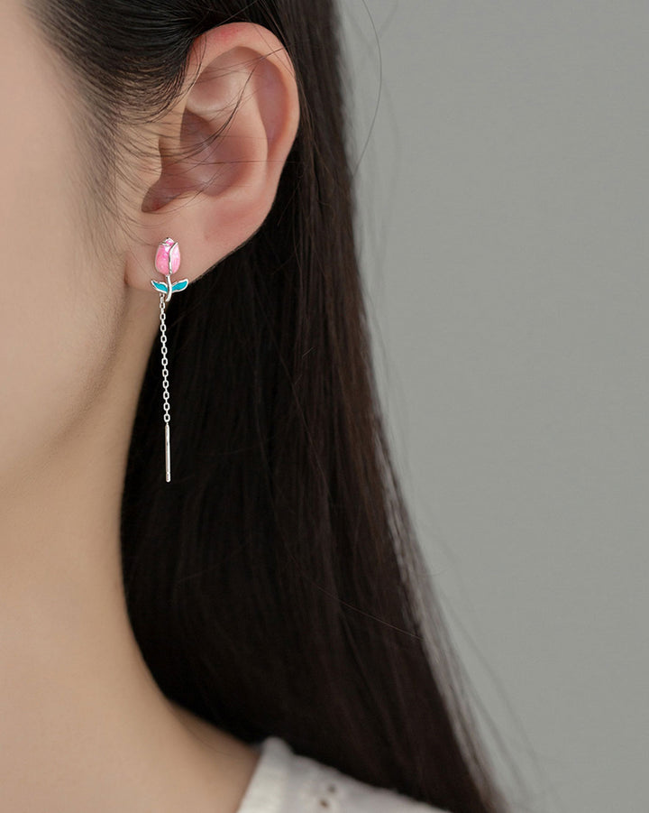 Tulip Charm Threader Earrings