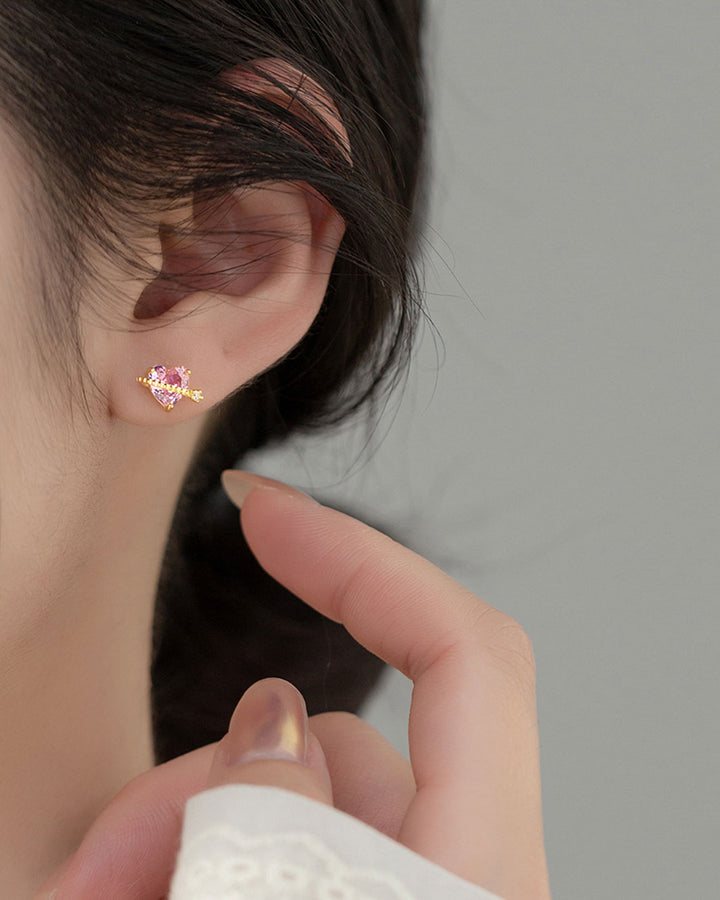 Dreamy Pink Heart Stud Earrings