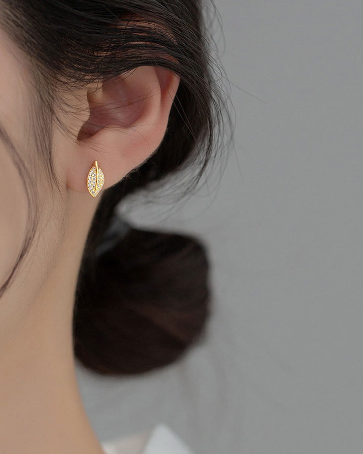 Diamante Pave Leaf Stud Earrings