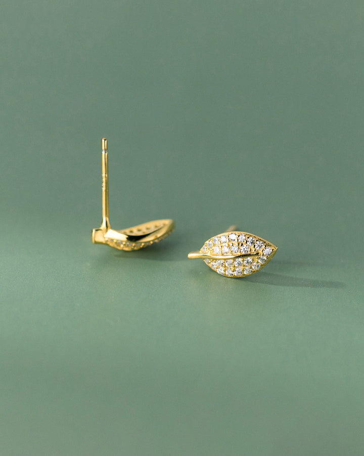 Diamante Pave Leaf Stud Earrings