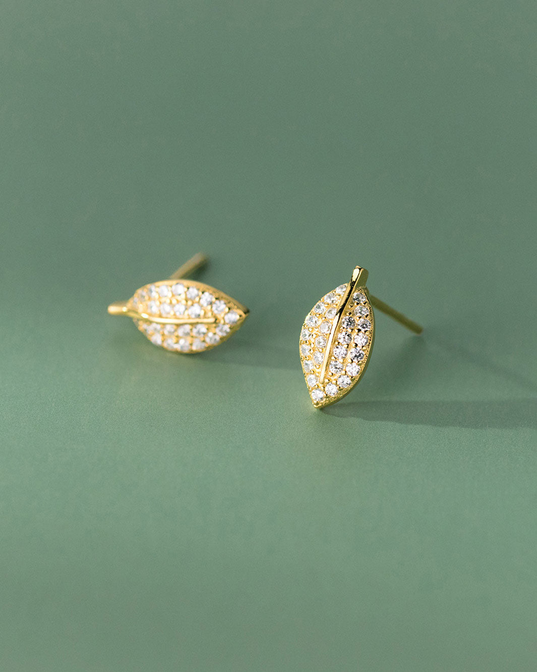 Diamante Pave Leaf Stud Earrings