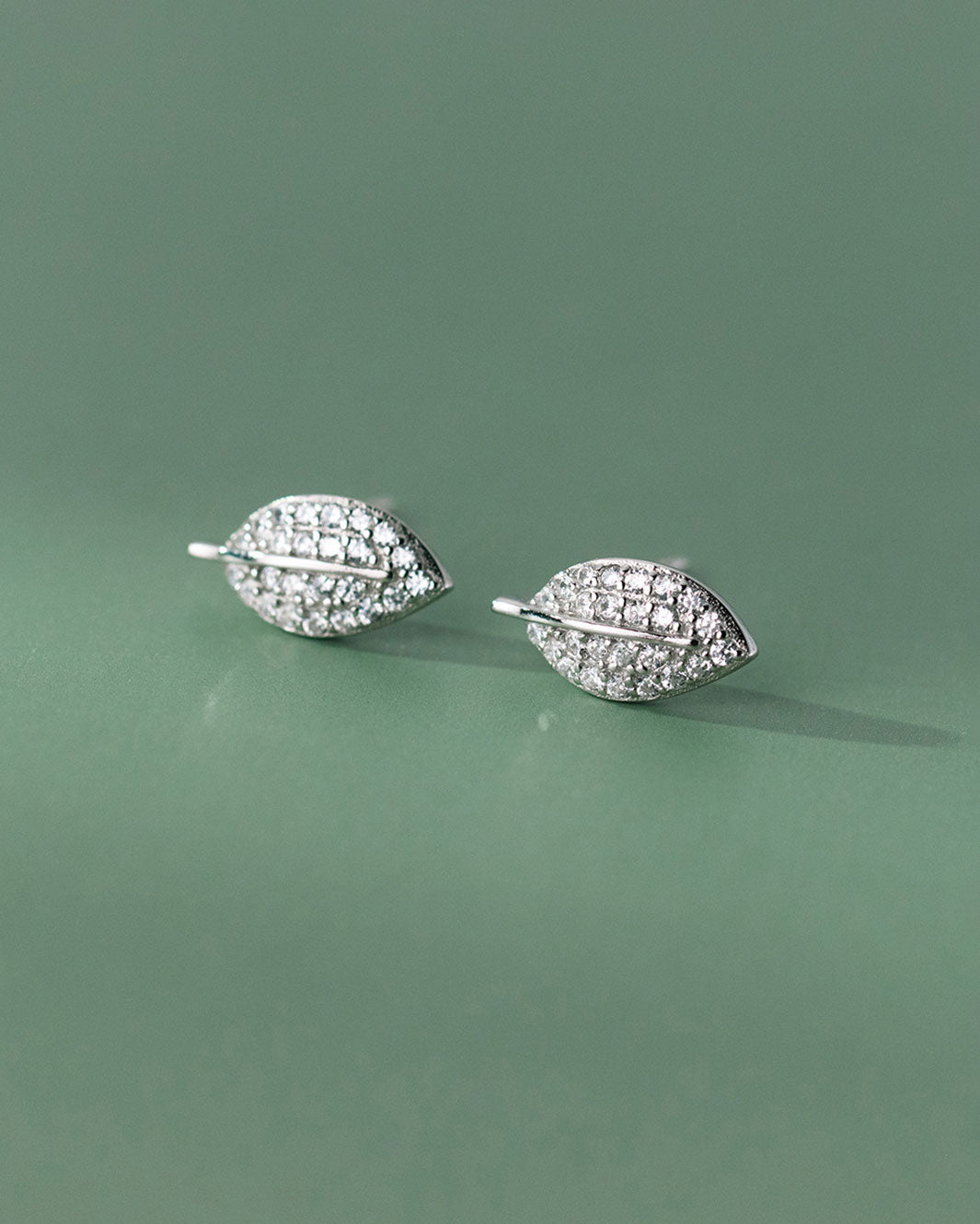 Diamante Pave Leaf Stud Earrings