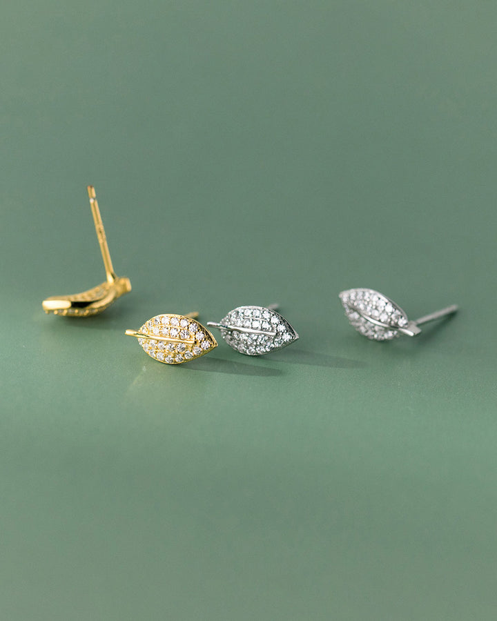 Diamante Pave Leaf Stud Earrings