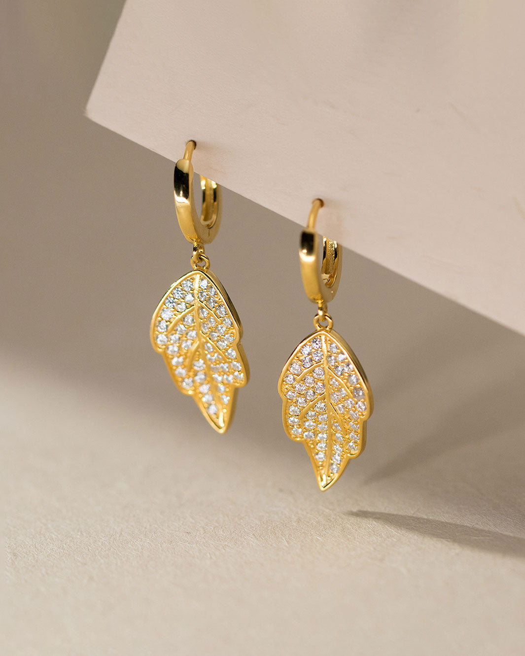 Sparkling Pave Floral Leaf Huggie Earrings