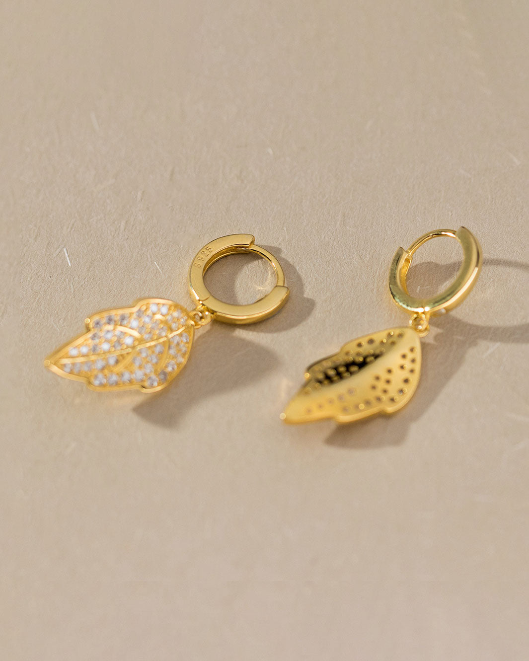 Sparkling Pave Floral Leaf Huggie Earrings