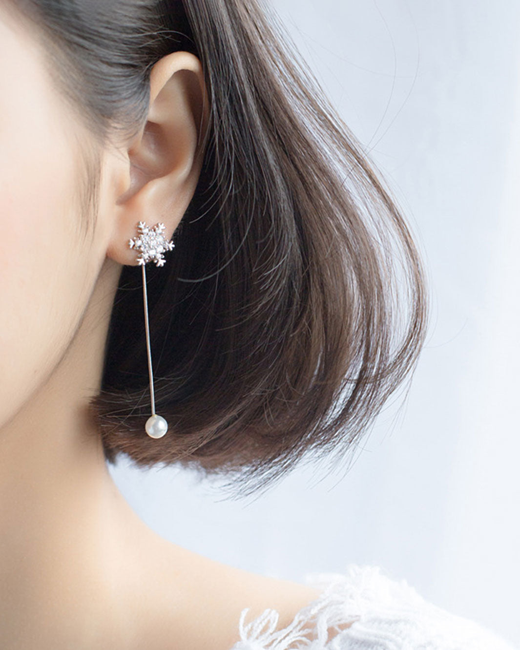 Diamante Snowflake Mismatch Pearl Drop Earrings