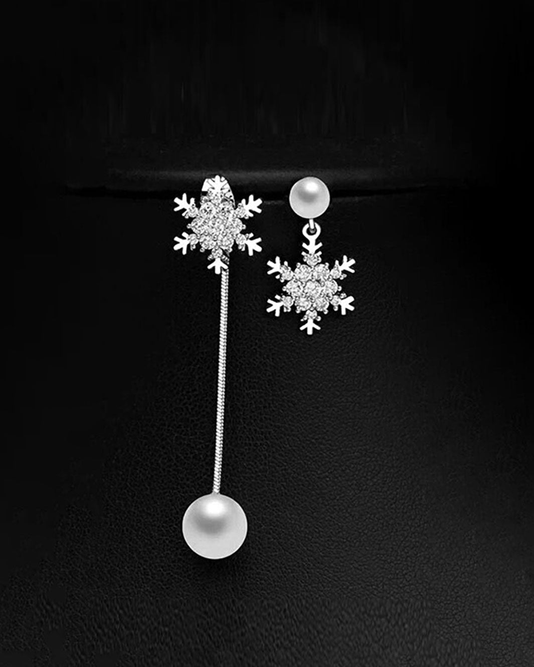 Diamante Snowflake Mismatch Pearl Drop Earrings