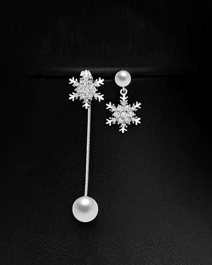 Diamante Snowflake Mismatch Pearl Drop Earrings