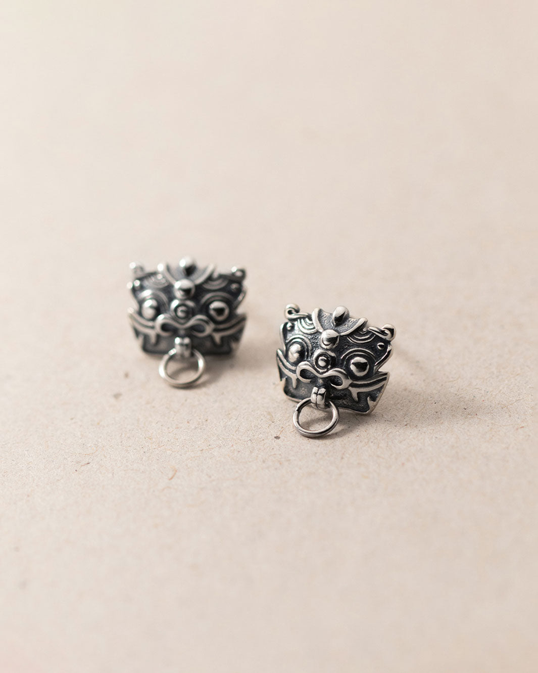 Thai Silver Dancing Lion Stud Earrings