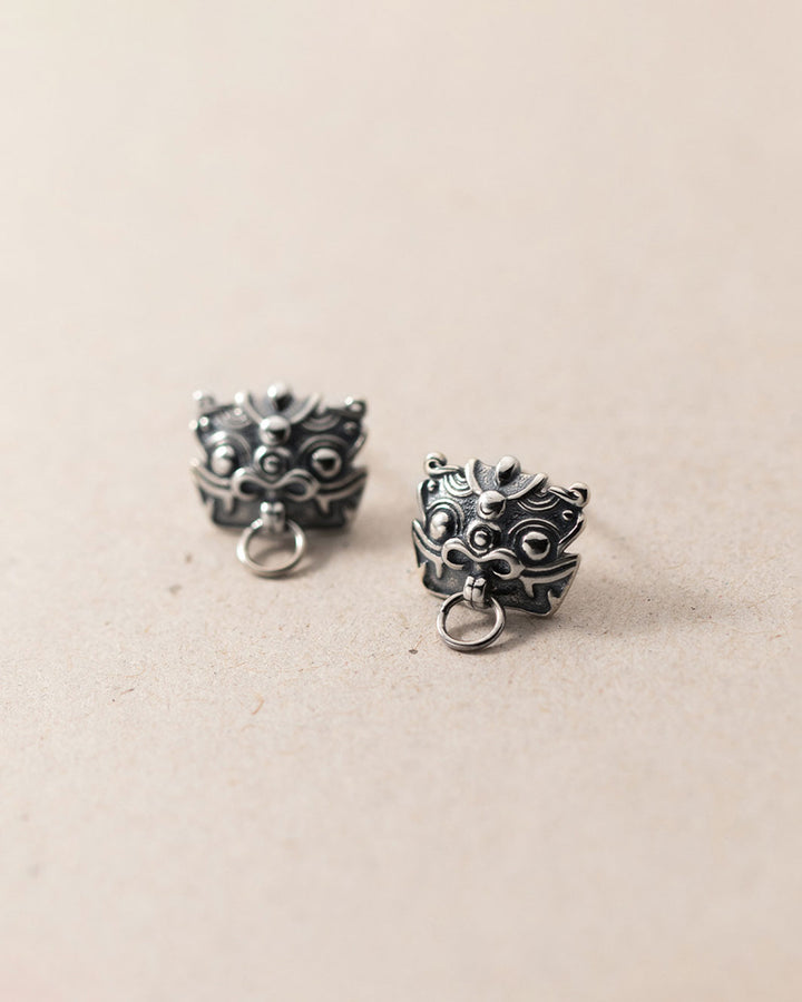 Thai Silver Dancing Lion Stud Earrings