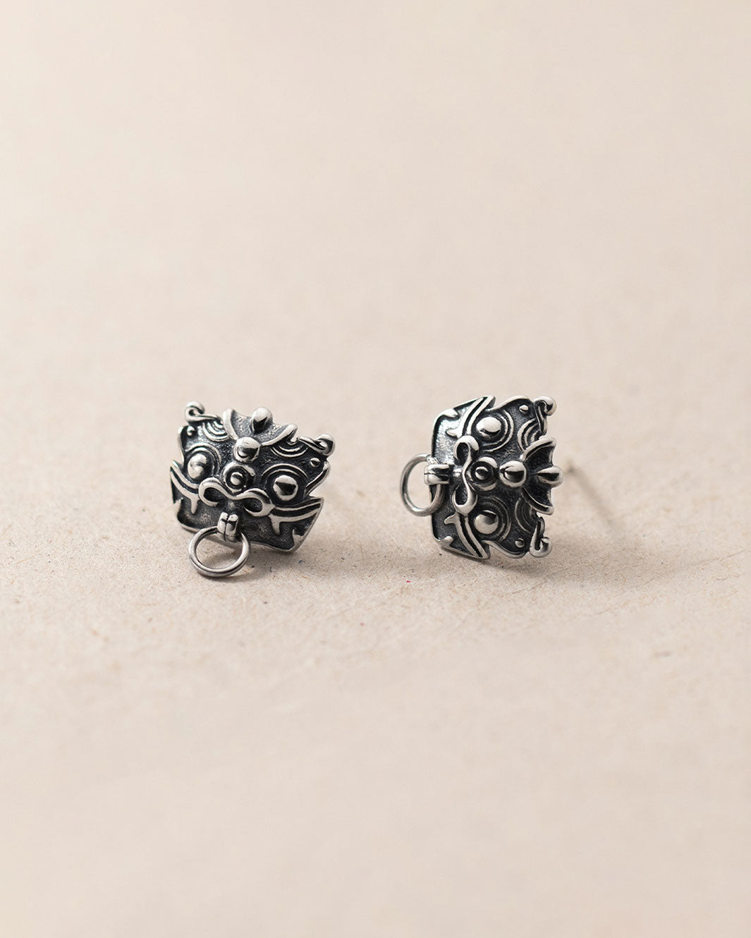Thai Silver Dancing Lion Stud Earrings