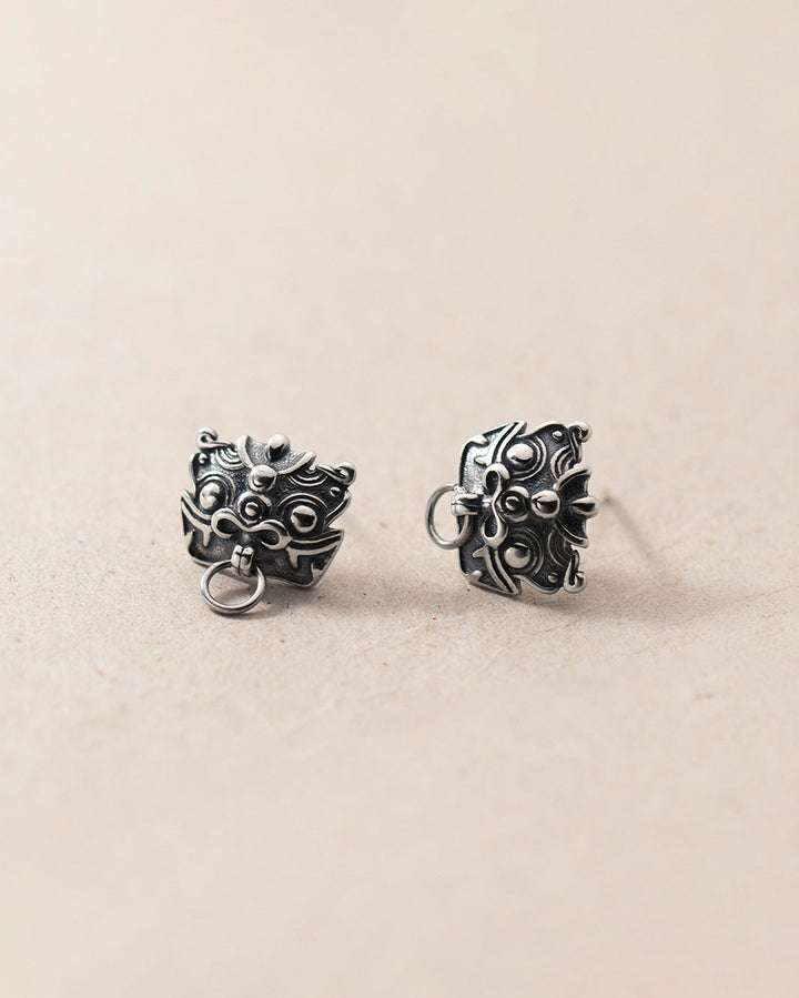 Thai Silver Dancing Lion Stud Earrings