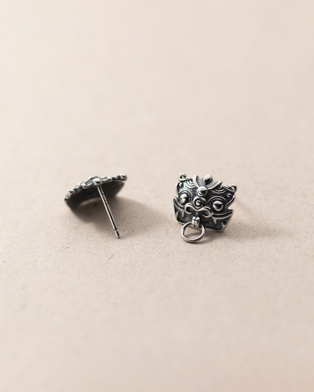 Thai Silver Dancing Lion Stud Earrings