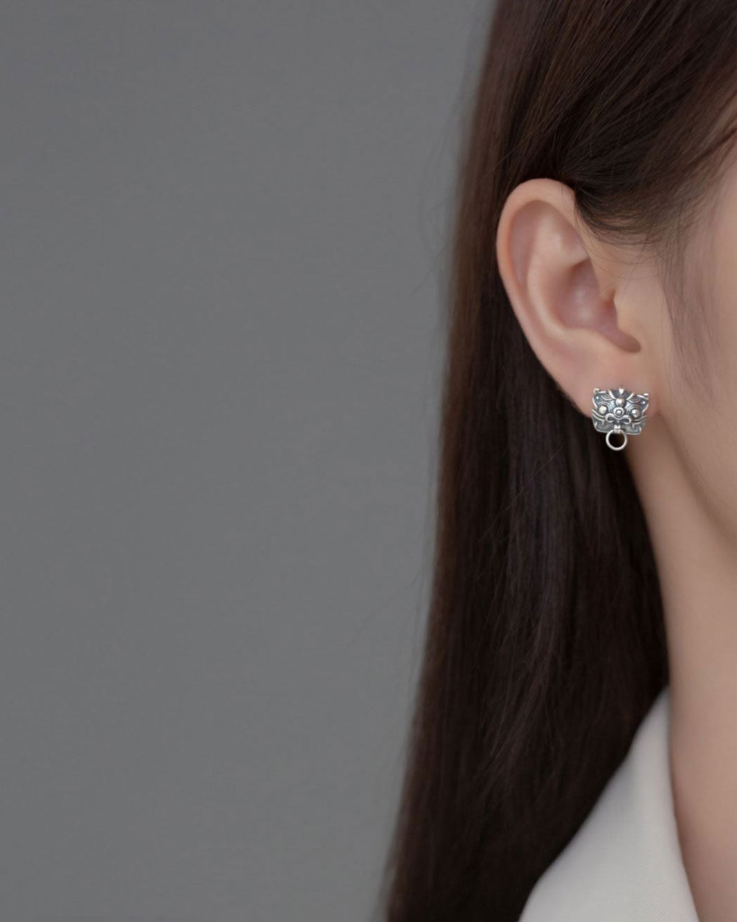 Thai Silver Dancing Lion Stud Earrings