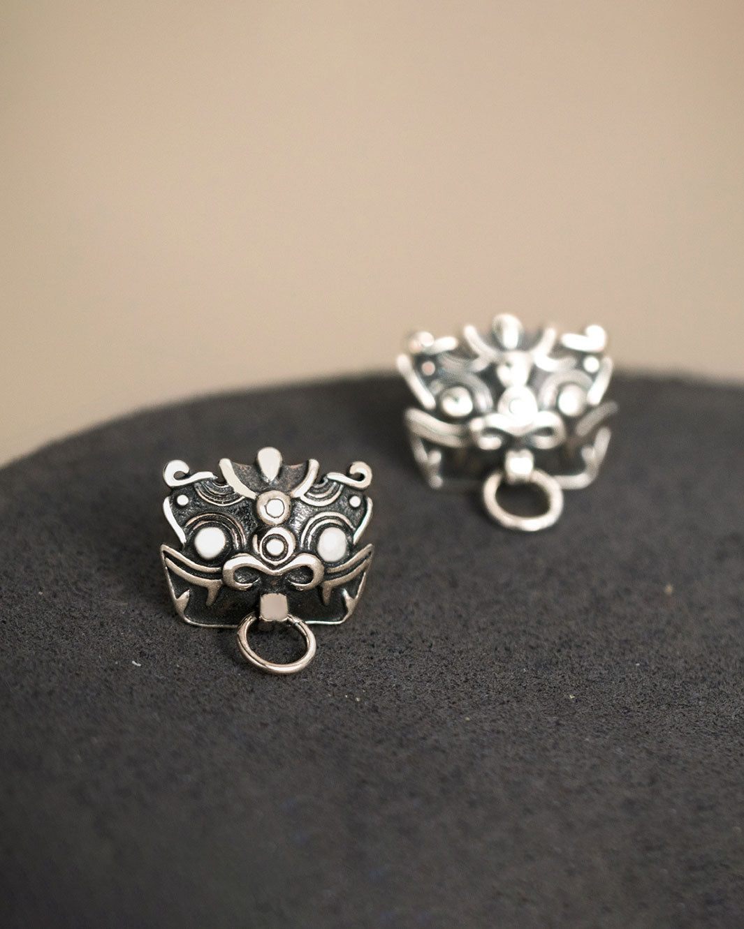 Thai Silver Dancing Lion Stud Earrings