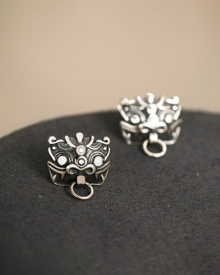 Thai Silver Dancing Lion Stud Earrings