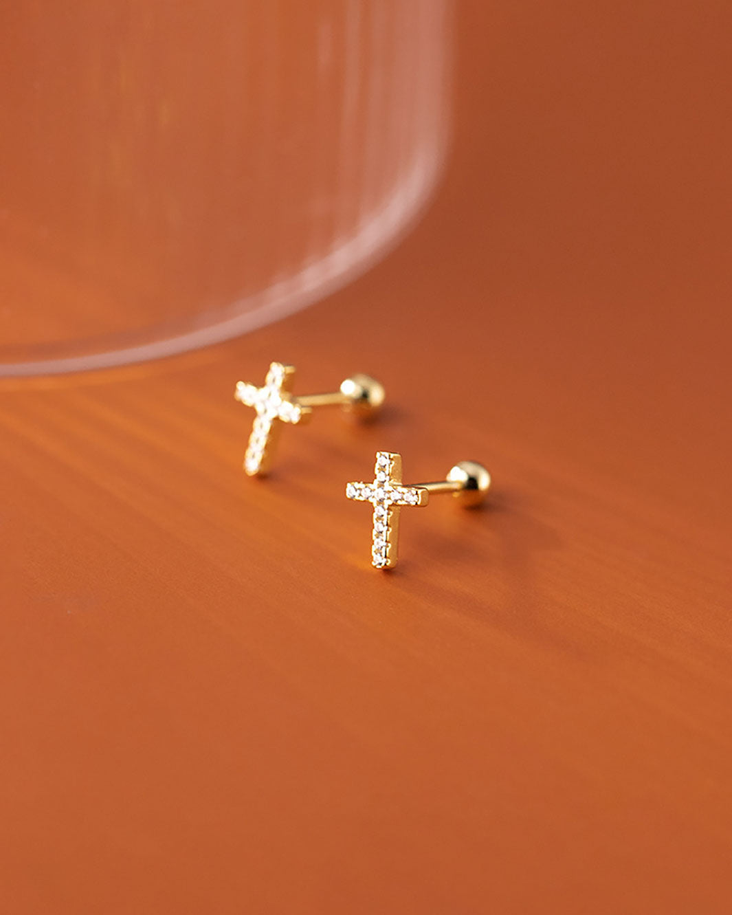 Diamante Cross Charm Barbell Earrings