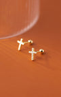 Diamante Cross Charm Barbell Earrings